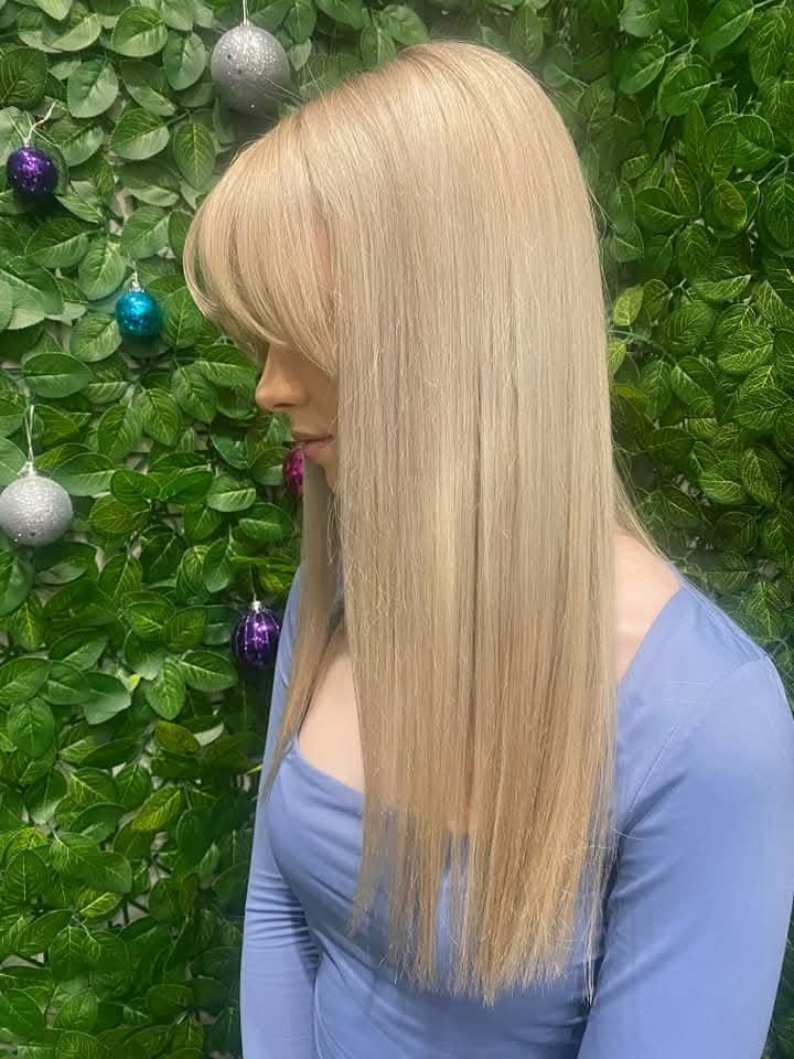 Long platinum blonde with fringe